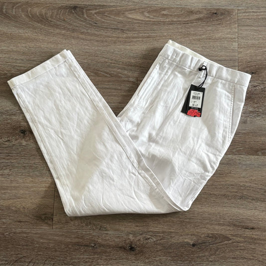 Tarocash Men’s Linen Pants White Sz 44-inch Waist Dune Slim Stretch Zip Fly NWT