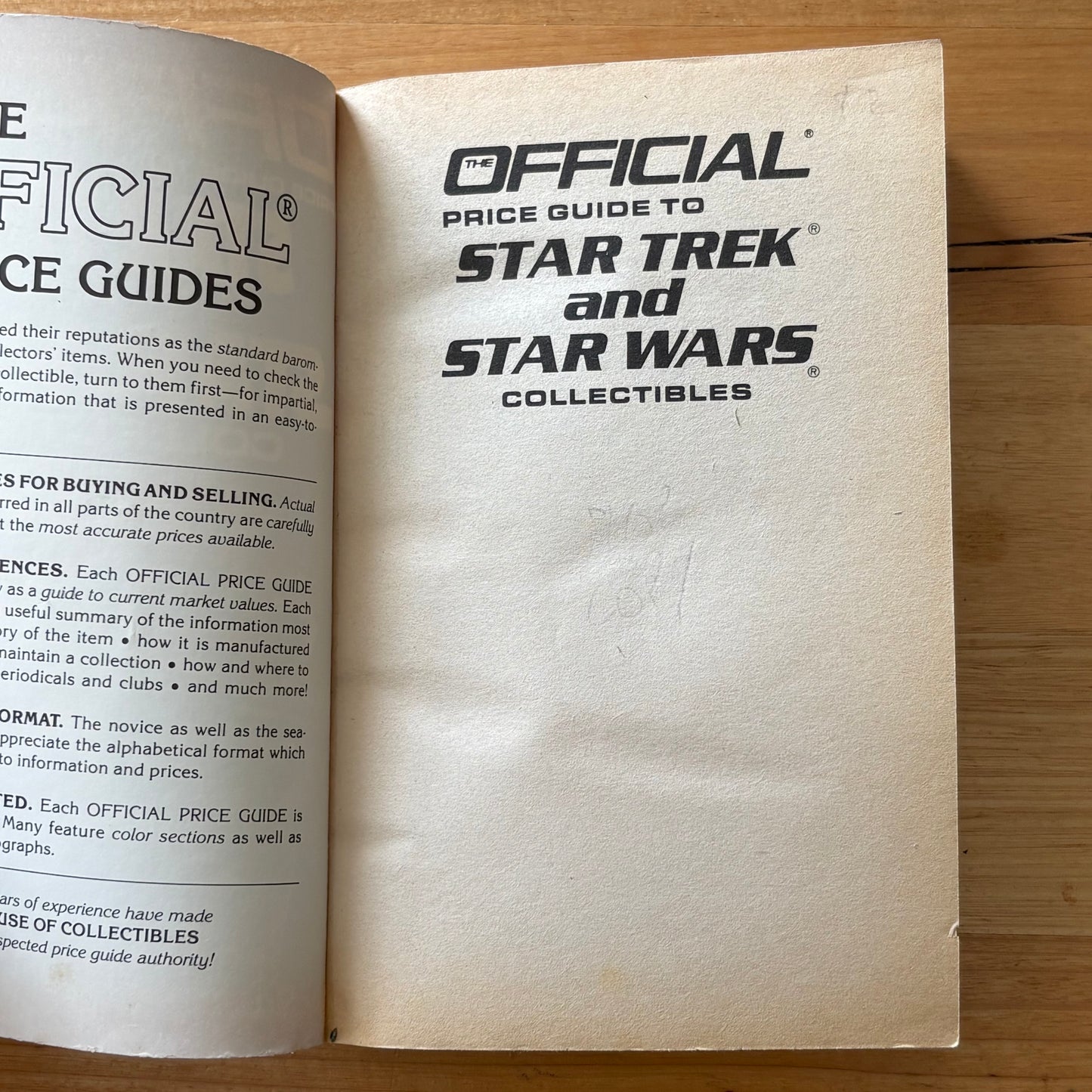 Official Price Guide Star Trek and Star Wars Collectibles 2nd Ed Paperback VTG