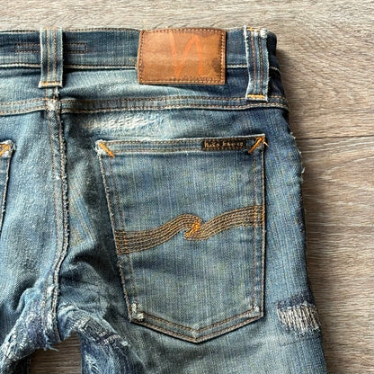 Nudie Jeans Womens Distressed W 28 L 32 Blue Denim Skinny