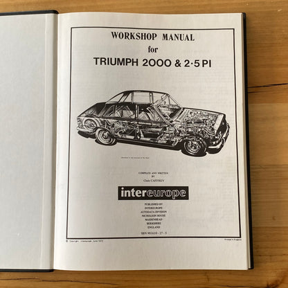 Triumph 2000 2.5 PL InterEurope Workshop Manual Car Repair 1972 GD