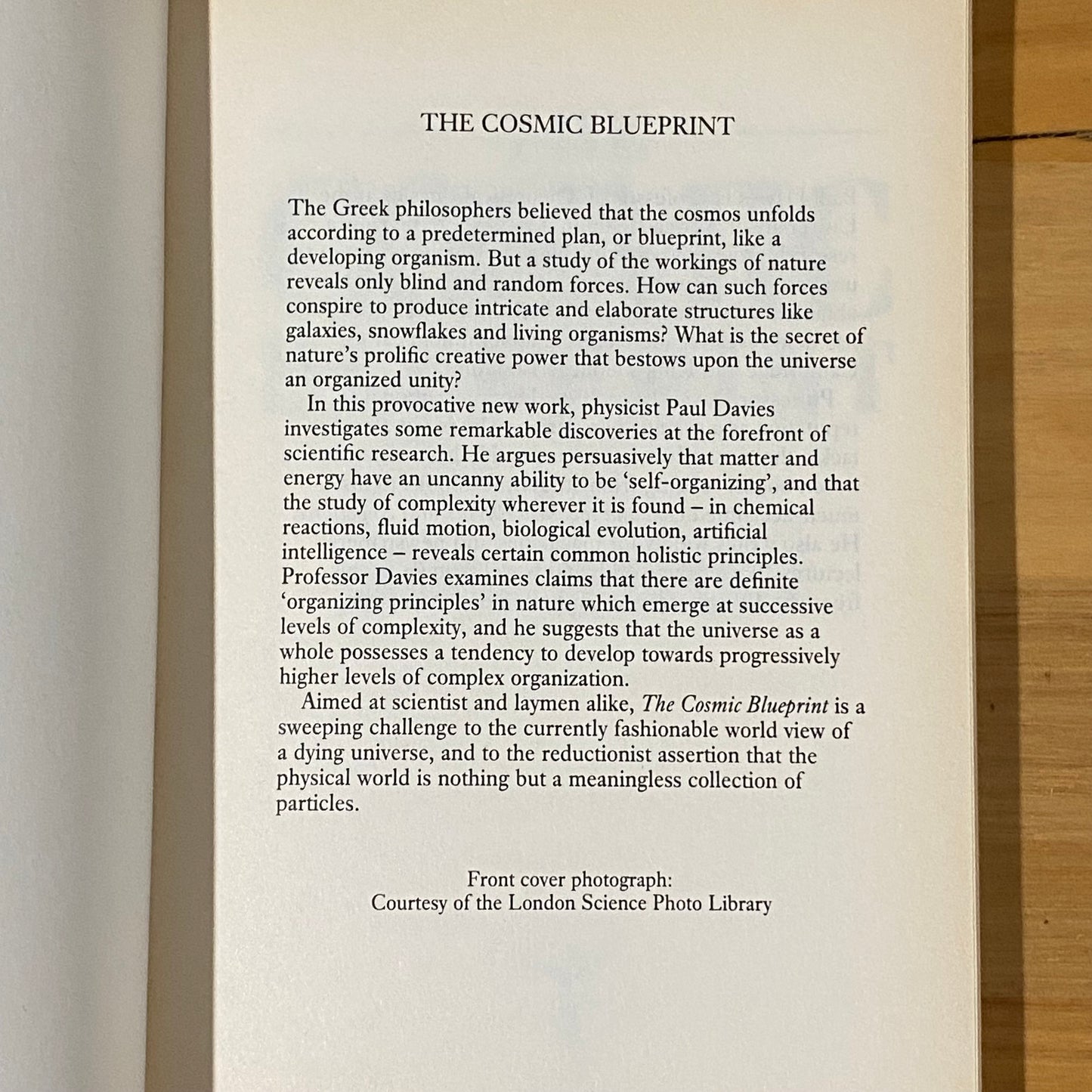 The Cosmic Blueprint by Paul Davies First Paperback Edition 1989 GD