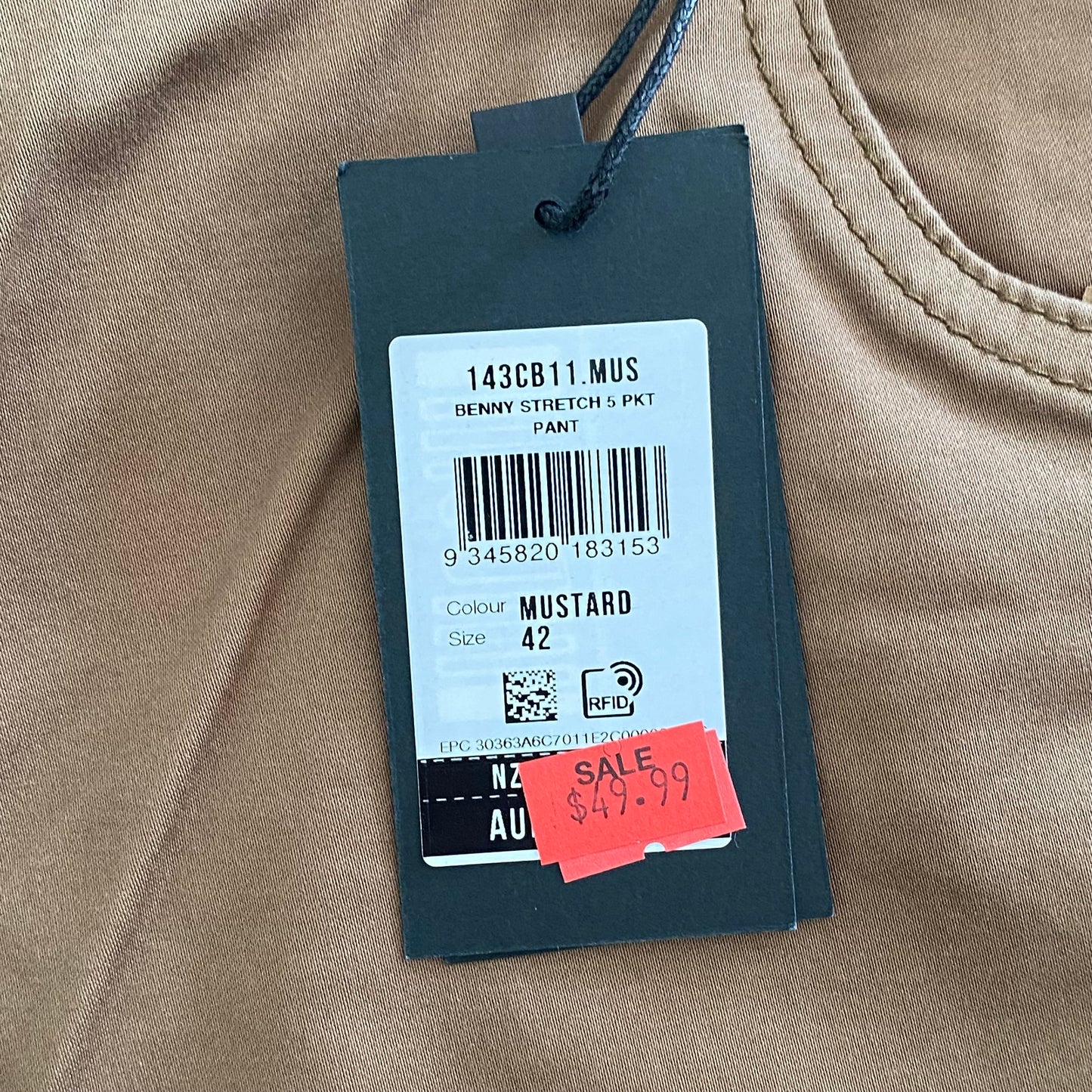 Tarocash Men’s Pants Mustard Sz 42-inch Waist Regular Zip Fly New With Tags