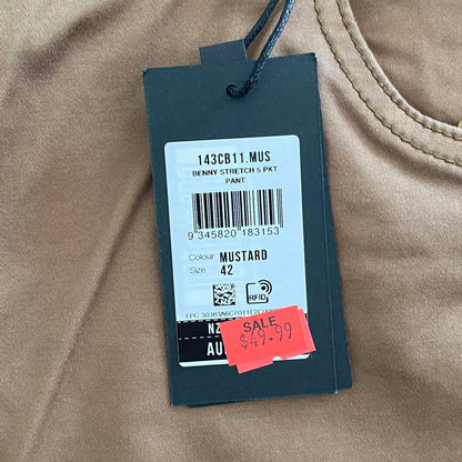 Tarocash Men’s Pants Mustard Sz 42-inch Waist Regular Zip Fly New With Tags