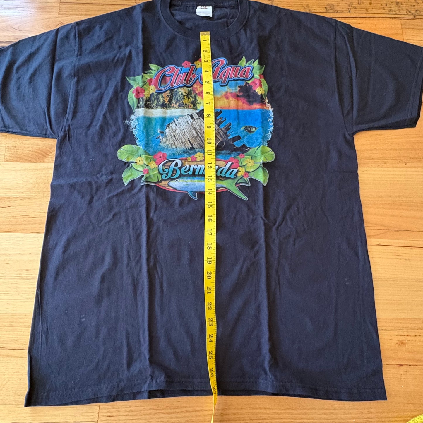 Club Aqua Fruit Of The Loom T-Shirt Black Short Sleeve Size XL