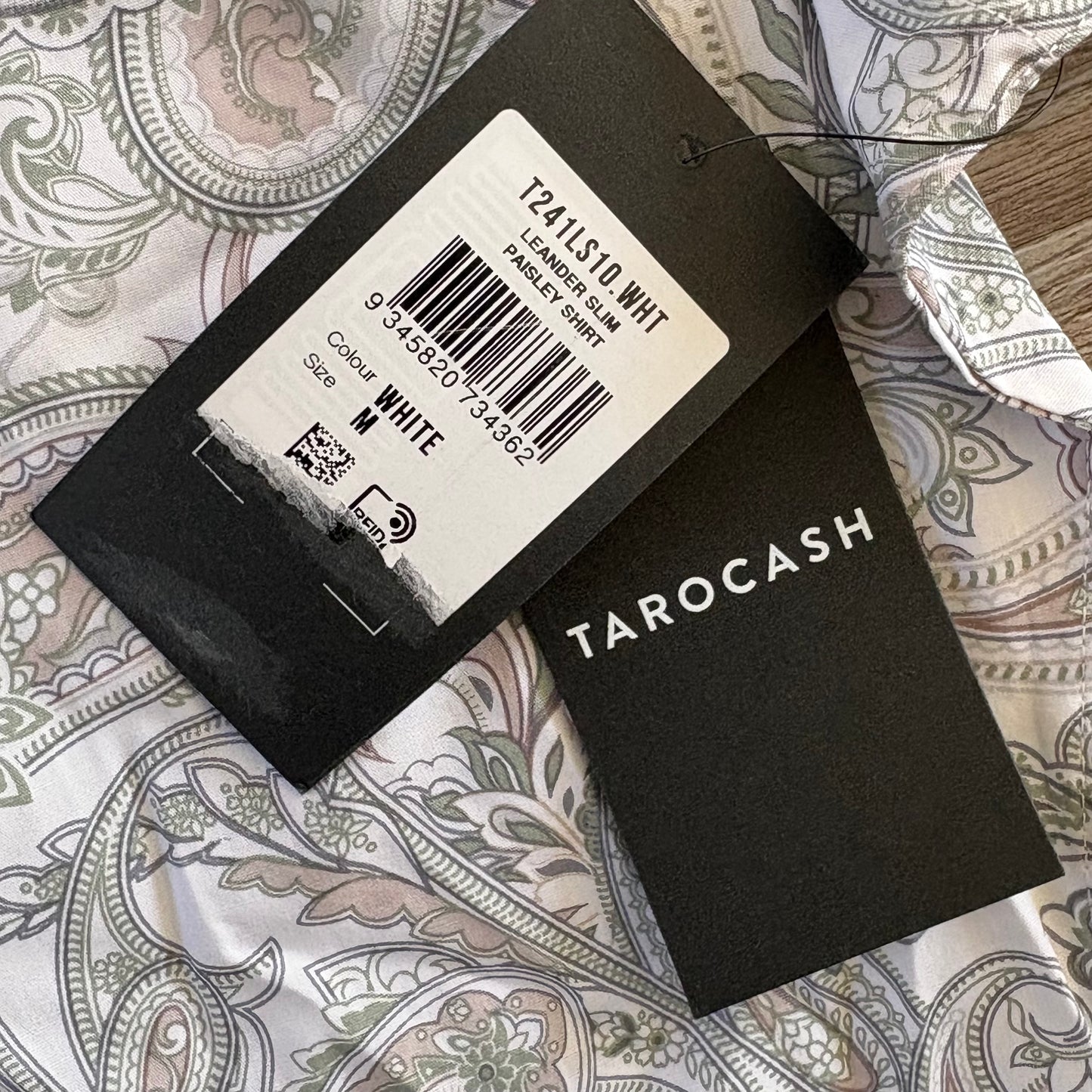 Tarocash Shirt Men's Casual Medium Long Sleeve Slim Fit White Paisley Pattern Collared NWT