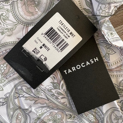 Tarocash Shirt Men's Casual Medium Long Sleeve Slim Fit White Paisley Pattern Collared NWT
