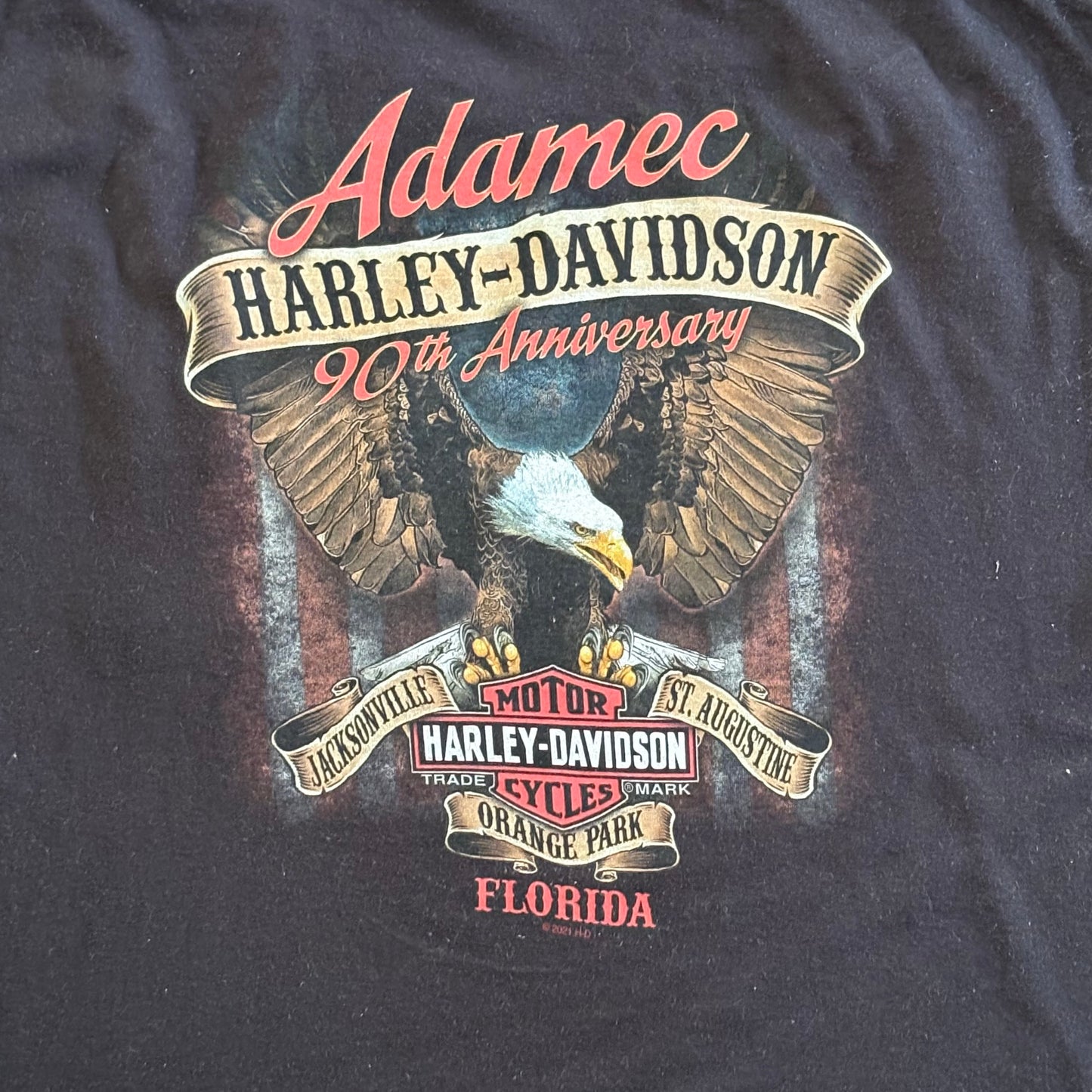 Harley Davidson T-Shirt Black Sz XL Short Sleeve Adamec 90th Anniversary
