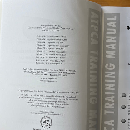 Supercoach Tennis Manual ATPCA Paperback 2011 GD