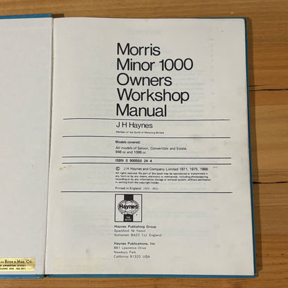 Morris Minor 1000 Haynes Workshop Manual Car Repair Hardcover GD