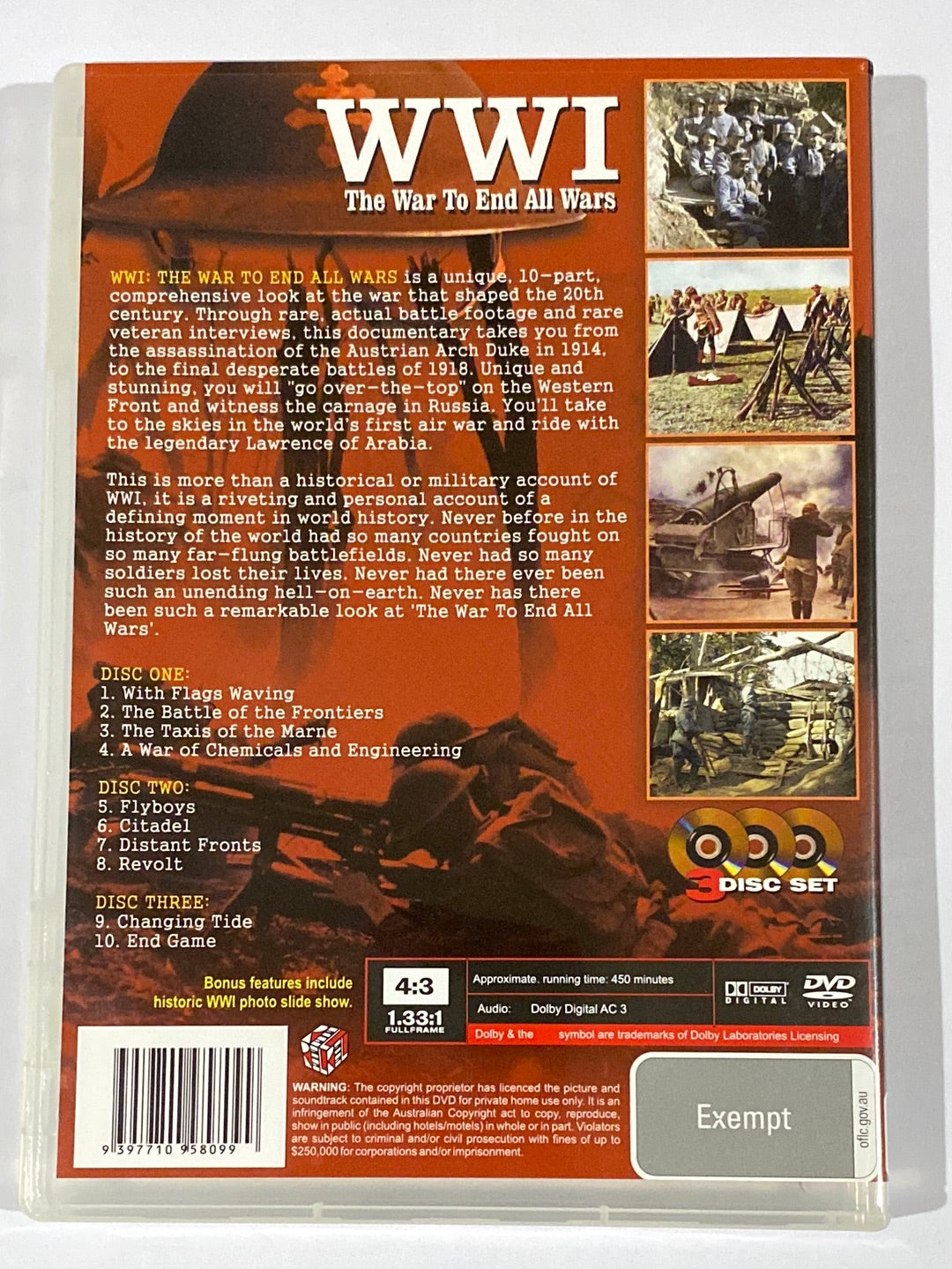 WWI The War To End All Wars DVD Documentary 3-Disc PAL 4 VGC