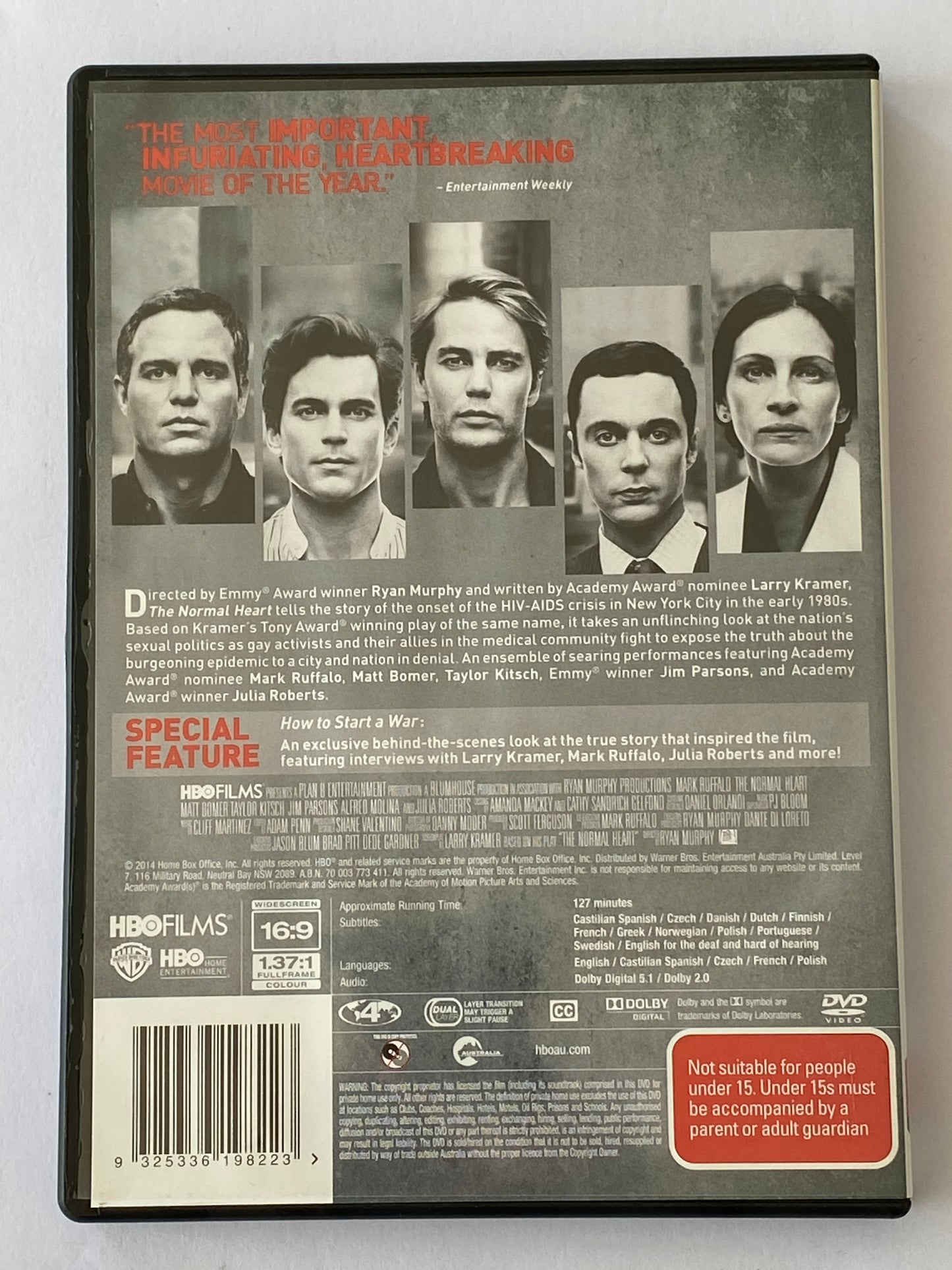 The Normal Heart DVD Jim Parsons Julia Roberts PAL 4 VGC