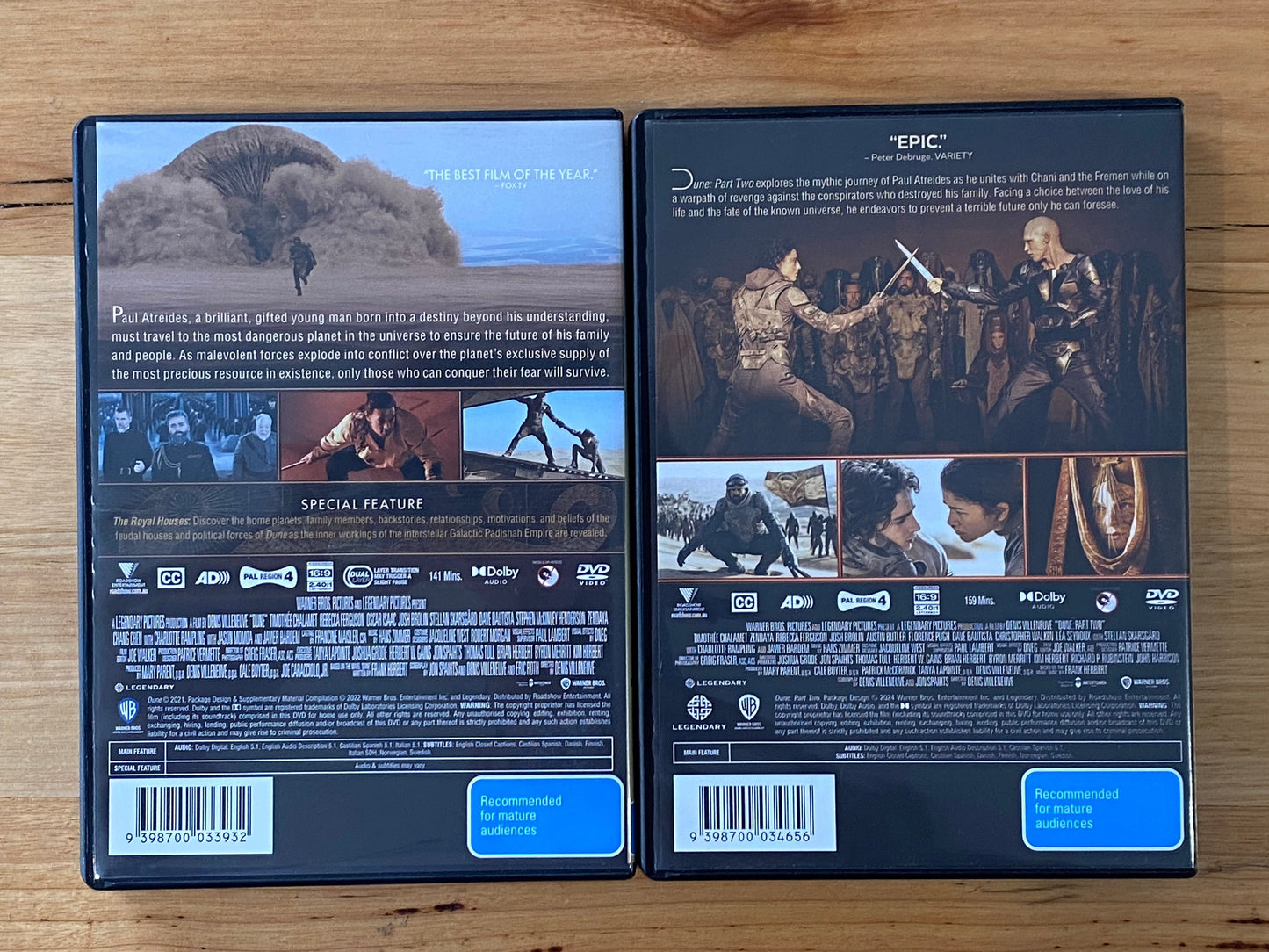 Dune Parts 1 and 2 DVD Science Fiction Timothée Chalamet Zendaya PAL 4 VGC