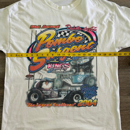 NASCAR T-Shirt Pombo Sargent Classic Men's White Short Sleeve Sz 44 Vintage