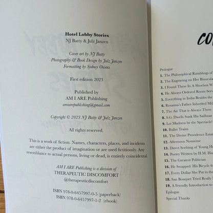 Hotel Lobby Stories by NJ Batty and Julz Jansen First Print SIGNED Paperback