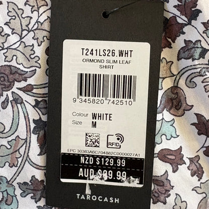 Tarocash Shirt Mens Casual Sz M Long Sleeve Slim Fit White Leaf Collared NWT