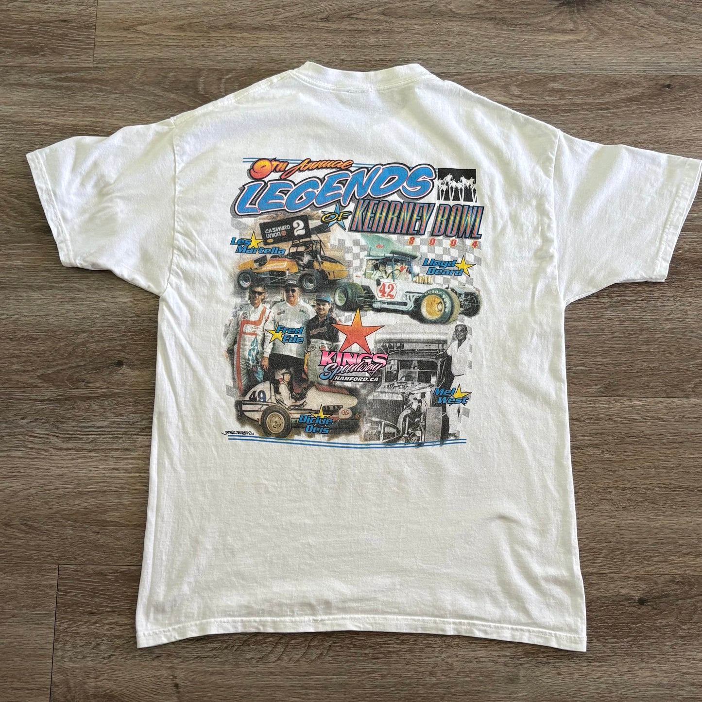 NASCAR T-Shirt Pombo Sargent Classic Men's White Short Sleeve Sz 44 Vintage