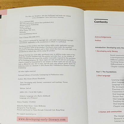 Developing Early Literacy Assessment and Teaching by Susan Hill Paperback 2nd Ed GD