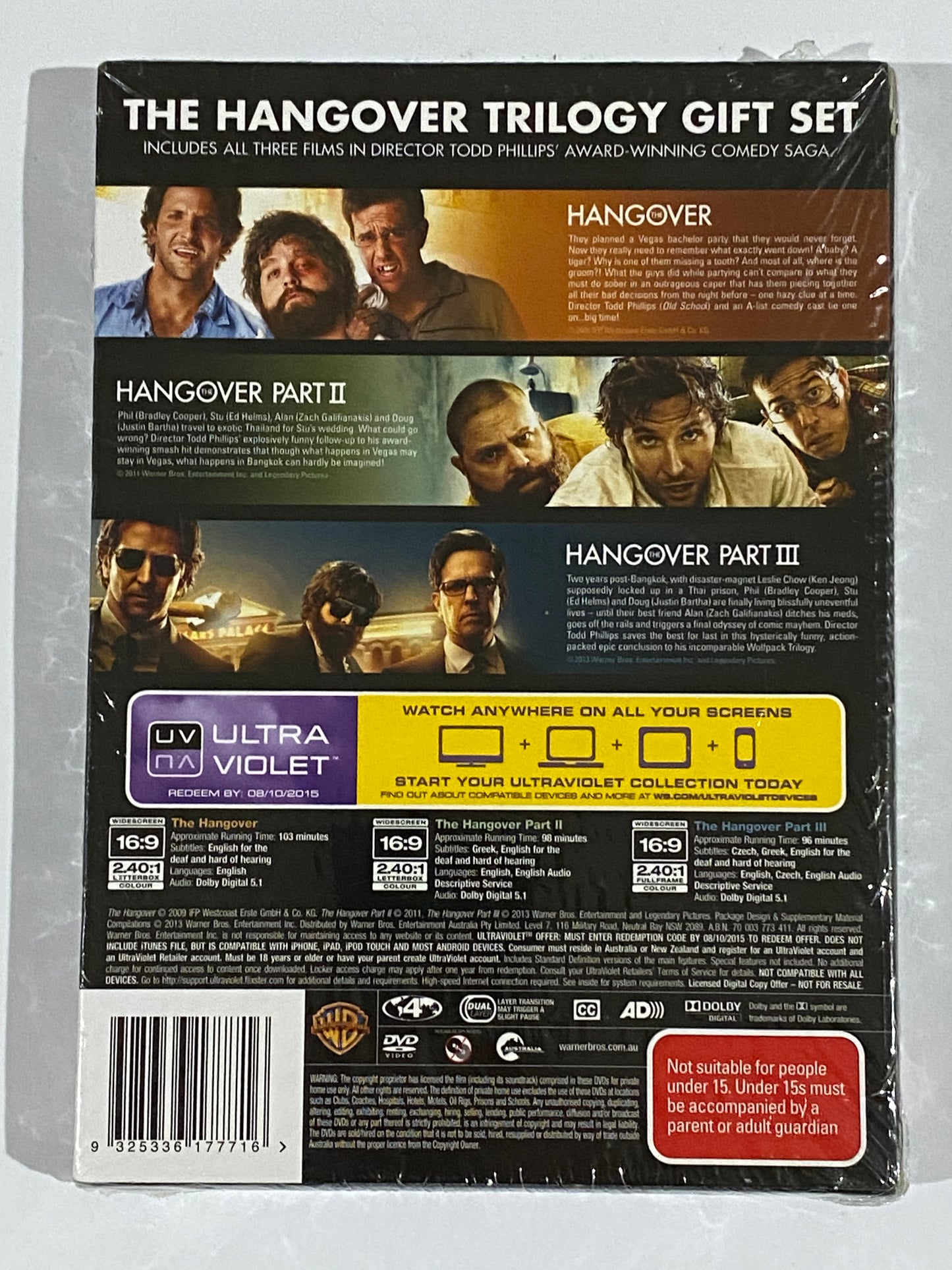 The Hangover Trilogy DVD & Ultraviolet 3-Disc Set PAL 4 New Sealed