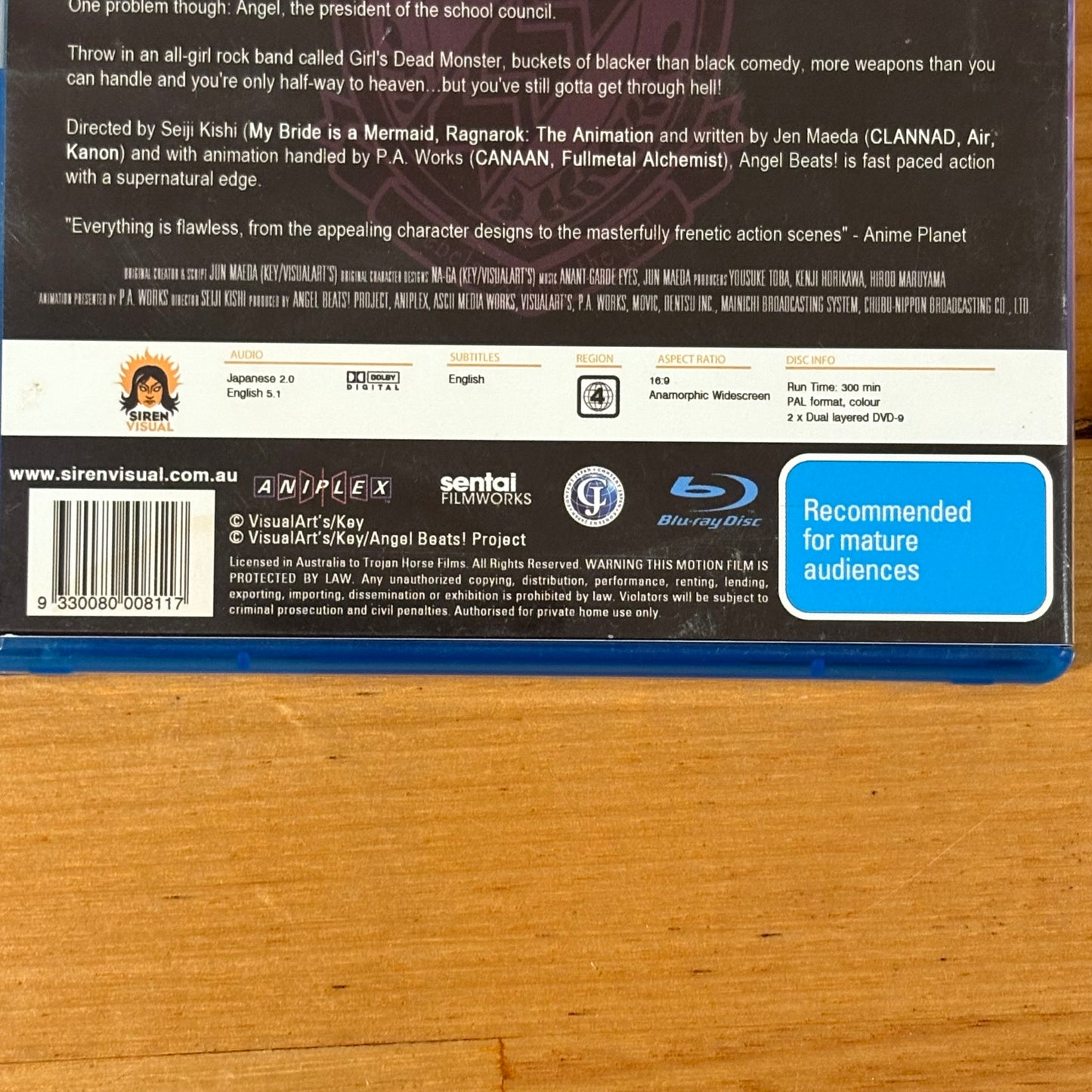 Angel Beats Blu-Ray Anime 2-Disc Set Region 4 PAL VGC