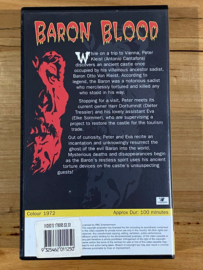 Baron Blood VHS Classic European Horror Colour Joseph Cotten Elke Sommer 1972 VGC