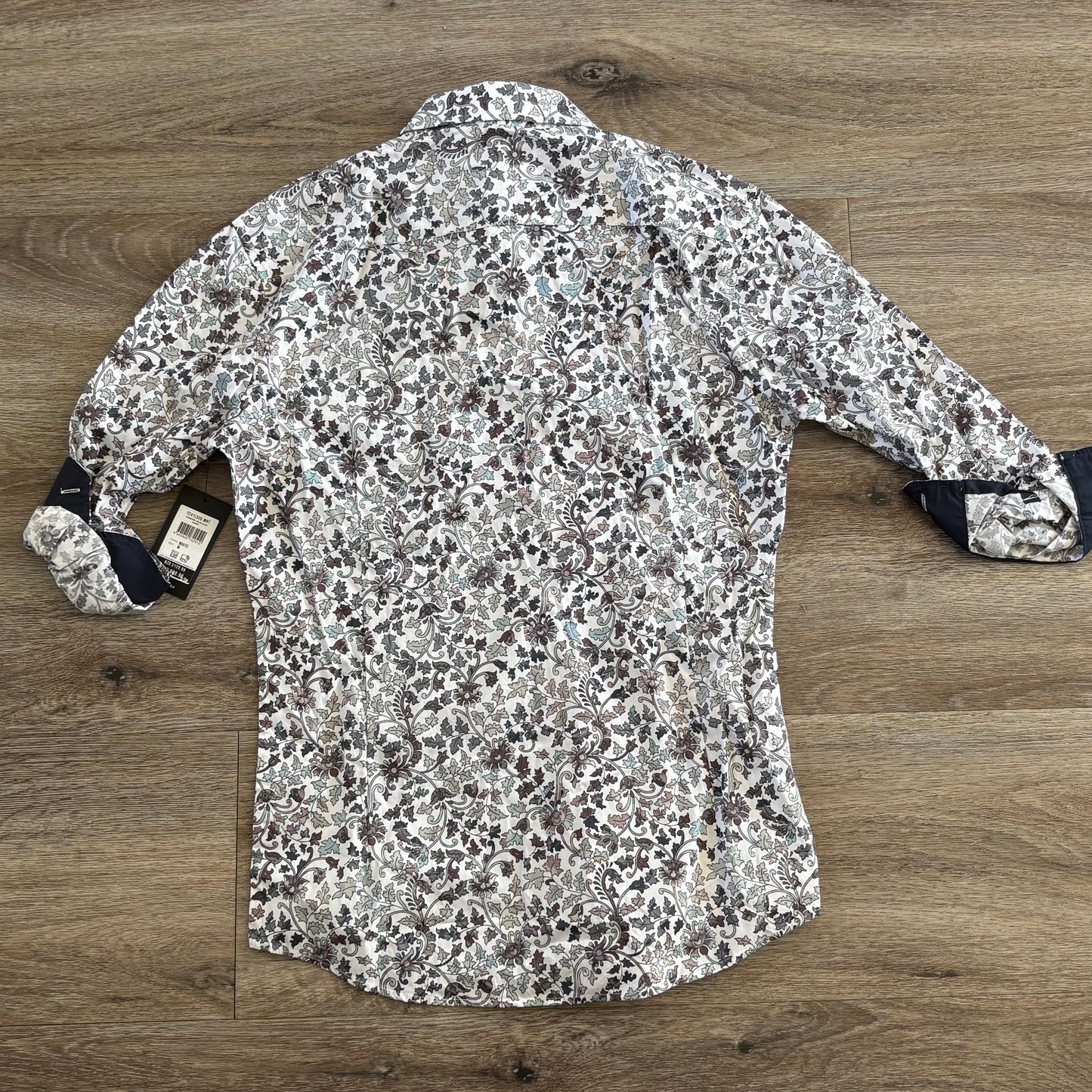 Tarocash Shirt Mens Casual Sz M Long Sleeve Slim Fit White Leaf Collared NWT