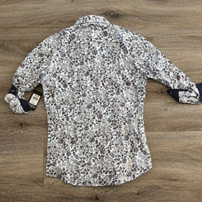 Tarocash Shirt Mens Casual Sz M Long Sleeve Slim Fit White Leaf Collared NWT