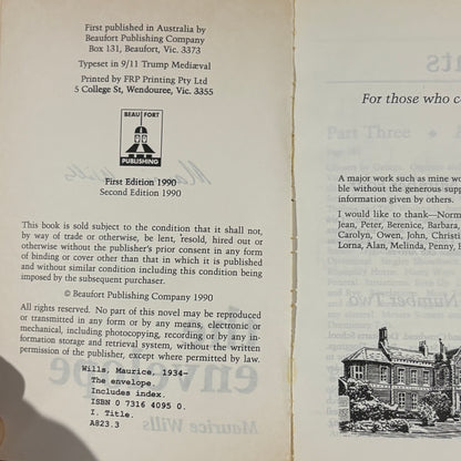 The Envelope by Maurice Wills Signed Paperback Australian Novel 1990 GD