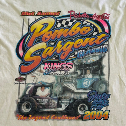 NASCAR T-Shirt Pombo Sargent Classic Men's White Short Sleeve Sz 44 Vintage