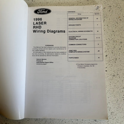 Ford Laser Owner's Manual and 1996 Model RHD Wiring Diagram Paperback GD