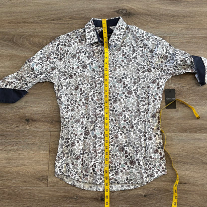 Tarocash Shirt Mens Casual Sz M Long Sleeve Slim Fit White Leaf Collared NWT