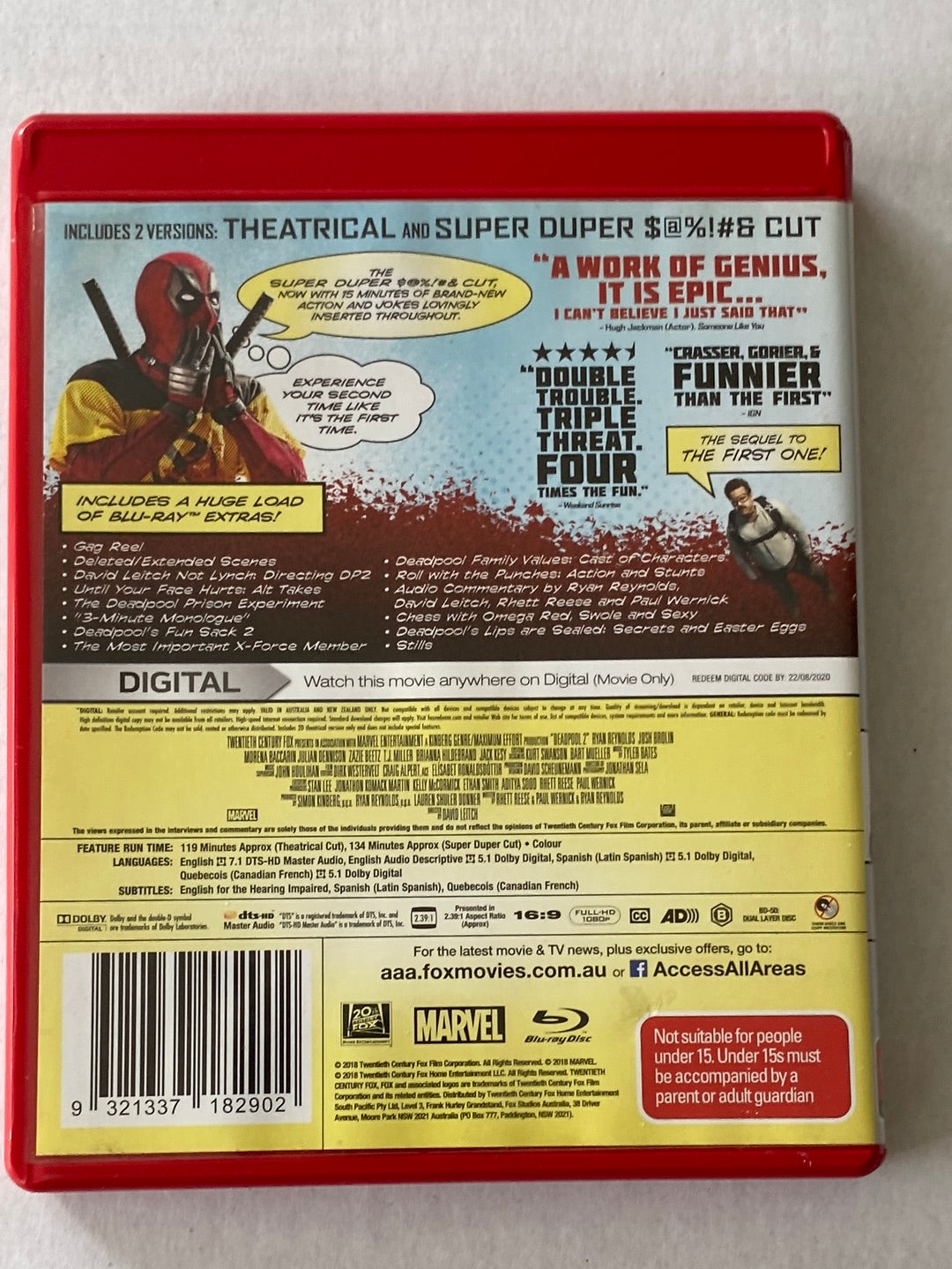 Deadpool 2 Super Duper Cut Blu-ray/Digital Copy VGC