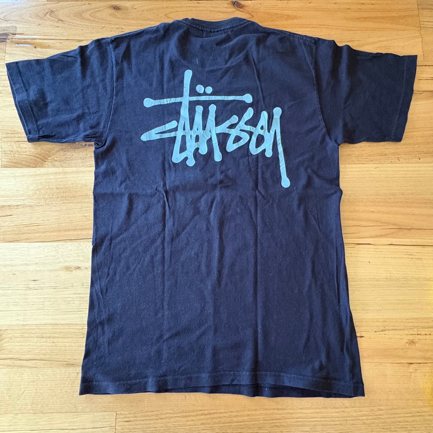 Stussy Double Sided Logo T-Shirt Black Short Sleeve Size Small