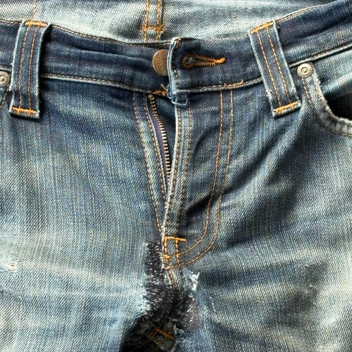 Nudie Jeans Womens Distressed W 28 L 32 Blue Denim Skinny
