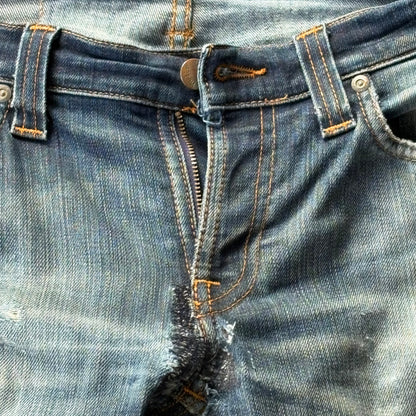 Nudie Jeans Womens Distressed W 28 L 32 Blue Denim Skinny