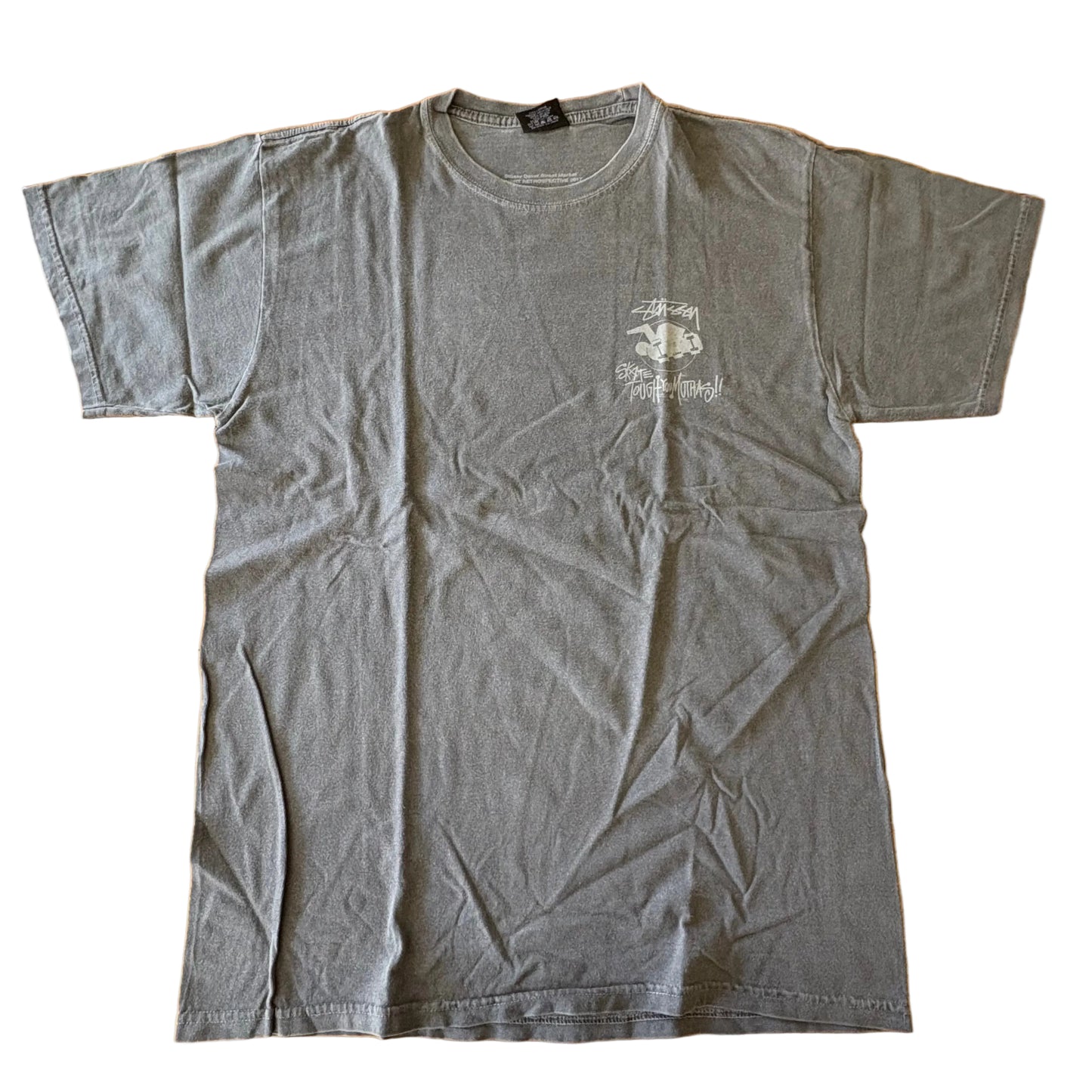 Stüssy Skate Tough You Muthas! T-Shirt Grey Short Sleeve Size Medium