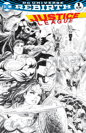 JUSTICE LEAGUE (2016) #1 DYNAMIC FORCES EXCLUSIVE BLACK AND WHITE COVER BY TYLER KIRKHAM