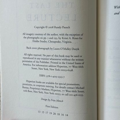 The Last Lecture by Randy Pausch Hardcover 2008 VGC