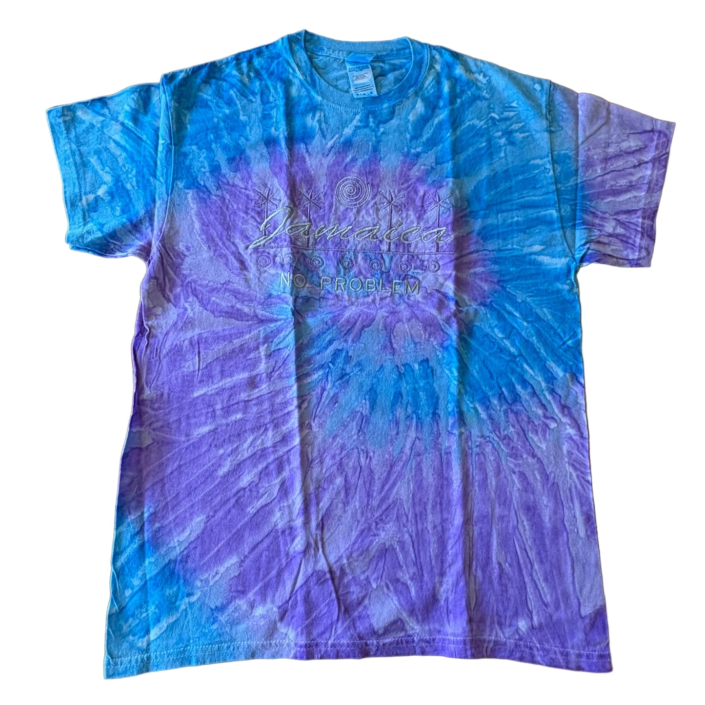 Jamaica No Problem Tie-Dye T-Shirt Blue Purple Short Sleeve Size Medium