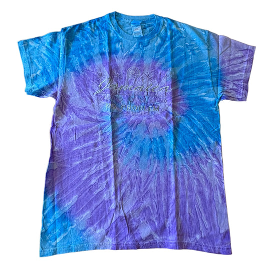 Jamaica No Problem Tie-Dye T-Shirt Blue Purple Short Sleeve Size Medium