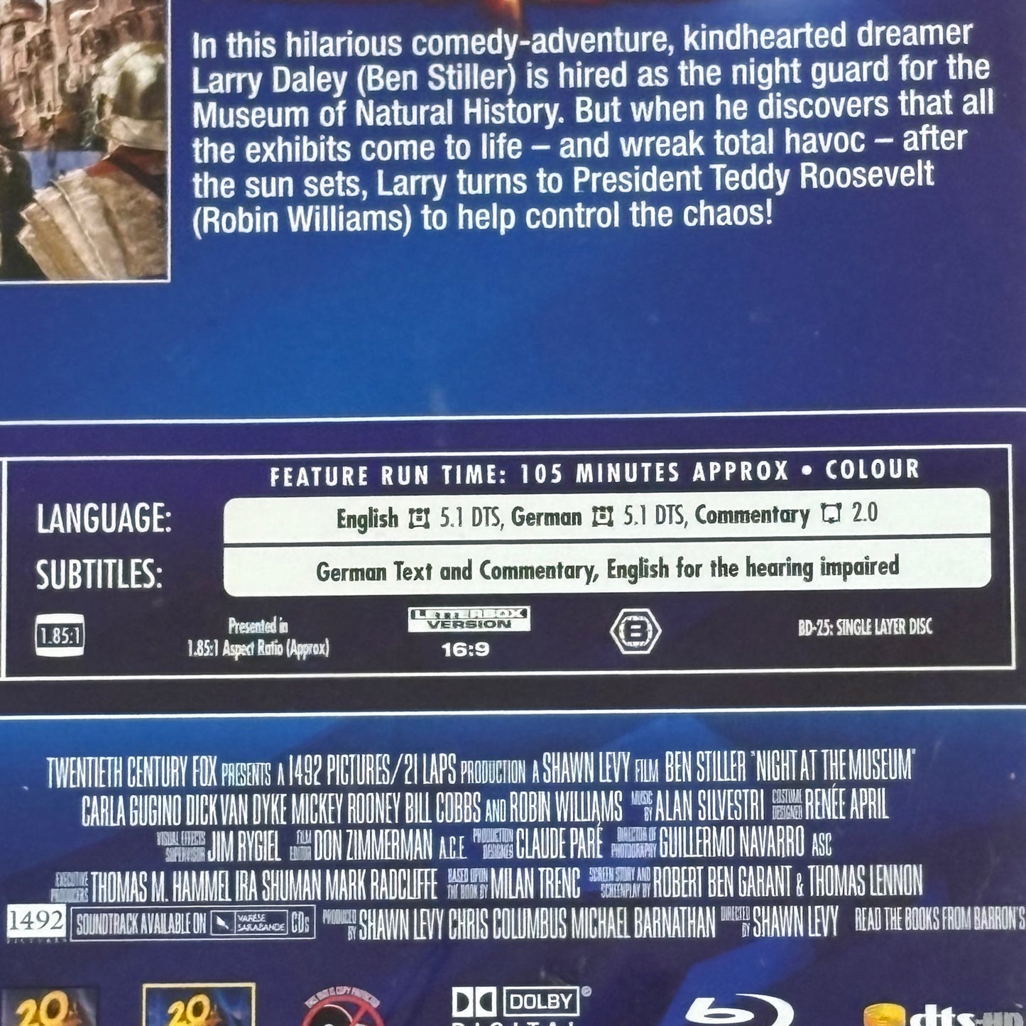 Night At The Museum Blu-ray Ben Stiller Region B New Sealed