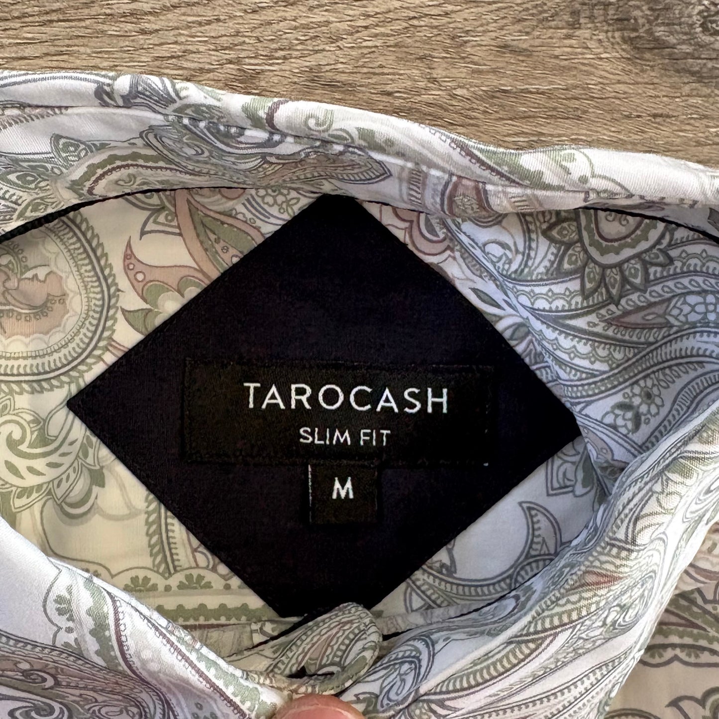 Tarocash Shirt Men's Casual Medium Long Sleeve Slim Fit White Paisley Pattern Collared NWT