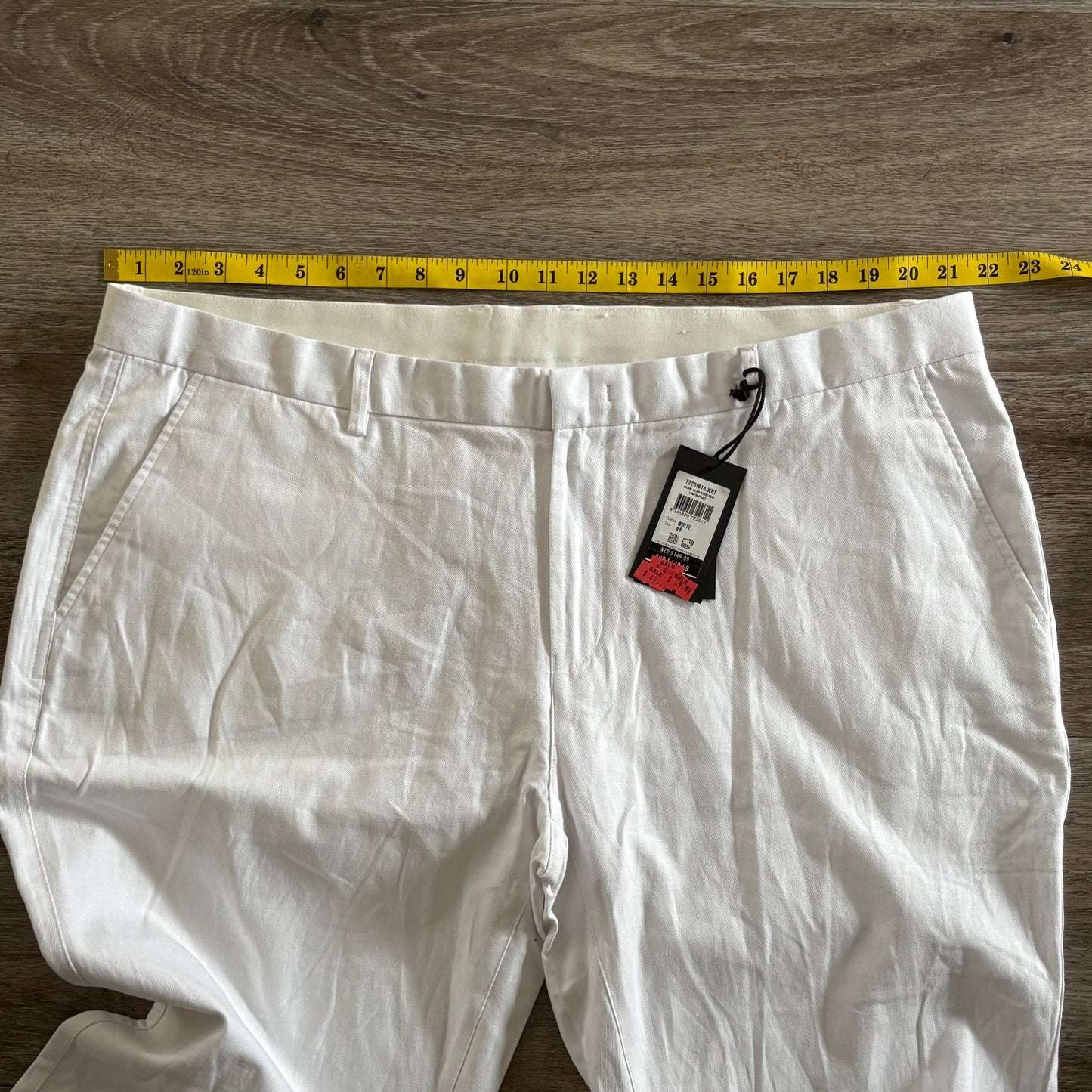 Tarocash Men’s Linen Pants White Sz 44-inch Waist Dune Slim Stretch Zip Fly NWT