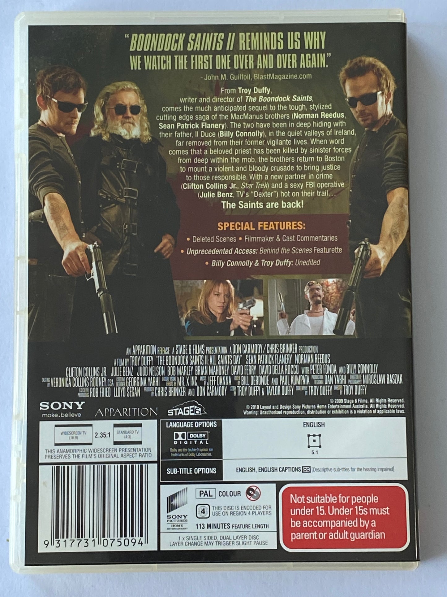 The Boondock Saints & The Boondock Saints 2 DVD Norman Reedus Billy Connolly PAL 4 VGC