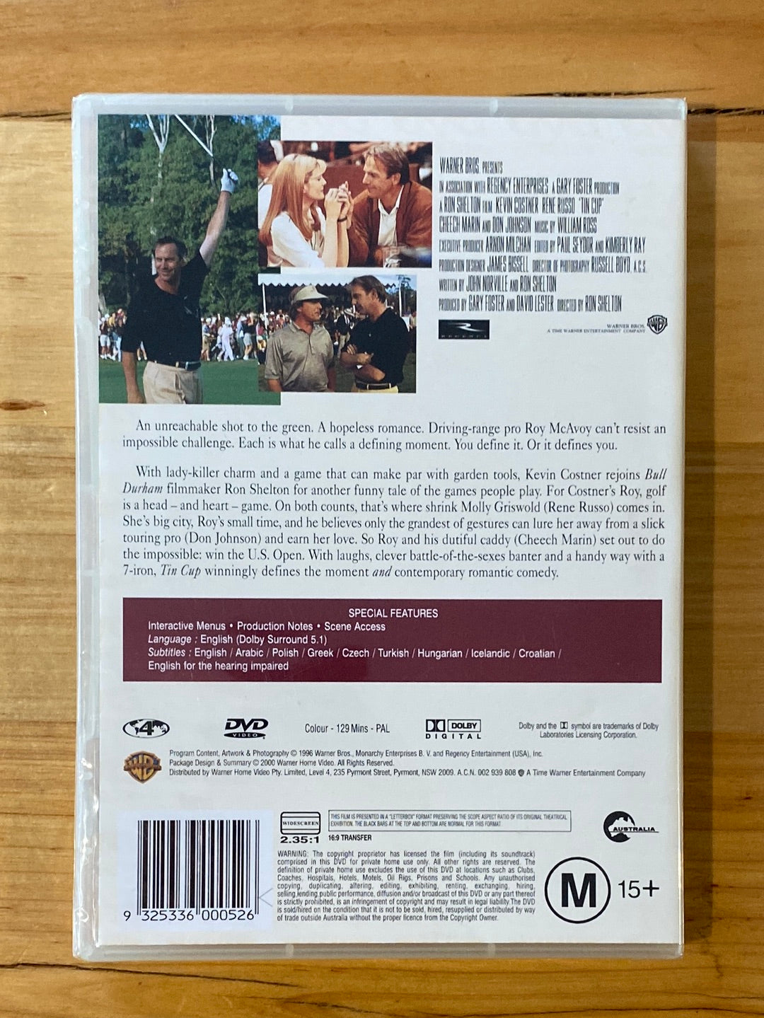 Tin Cup DVD Kevin Costner Rene Russo PAL 4 Brand New Sealed