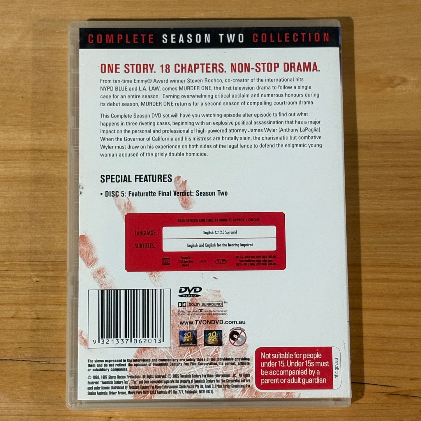 Murder One Cases 1 and 2 DVD US Drama Steven Bochco PAL 4 VGC