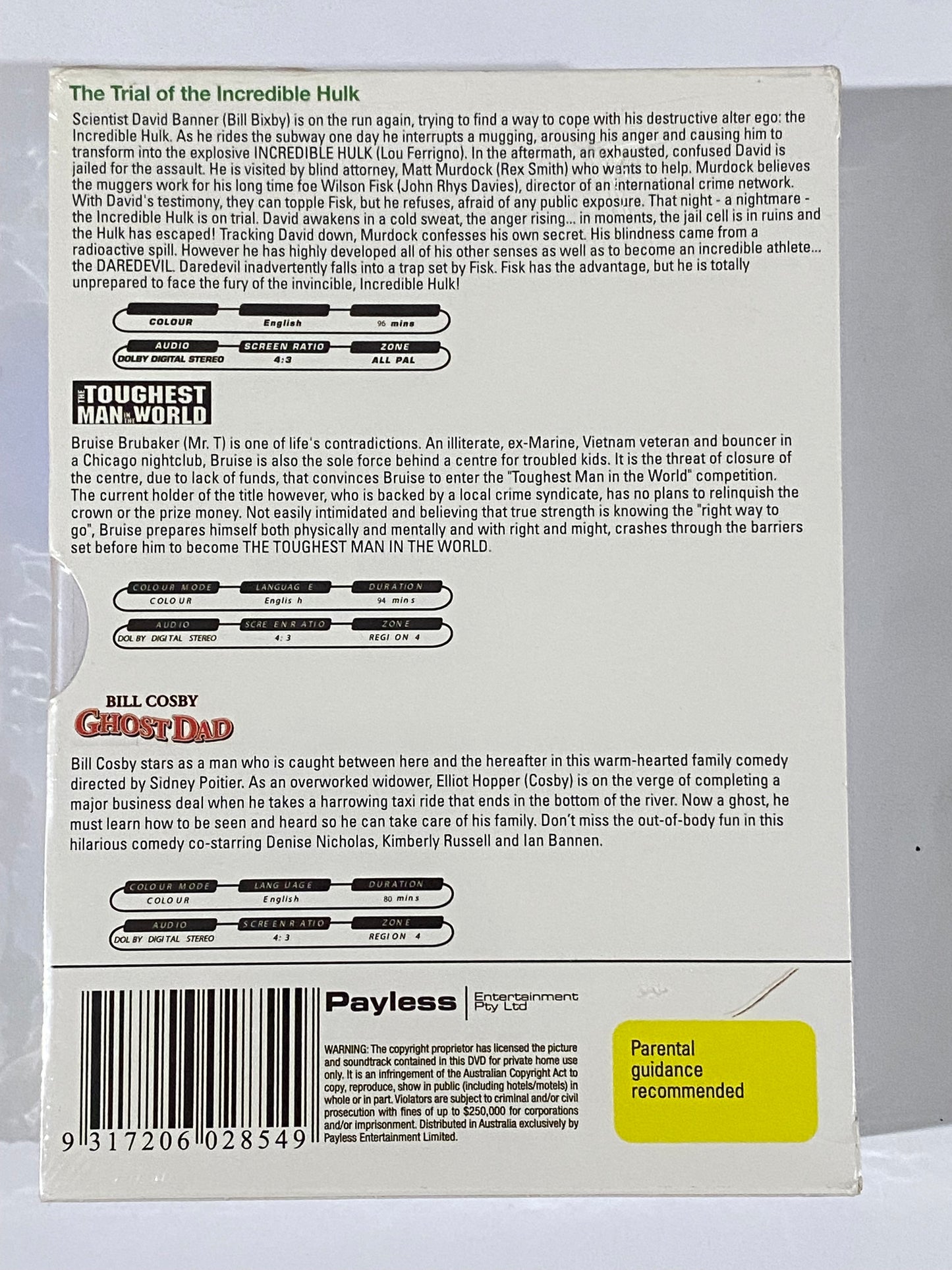 Triple Feature Pack DVD Trial Of The Incredible Hulk Mr T PAL 4 New Sealed