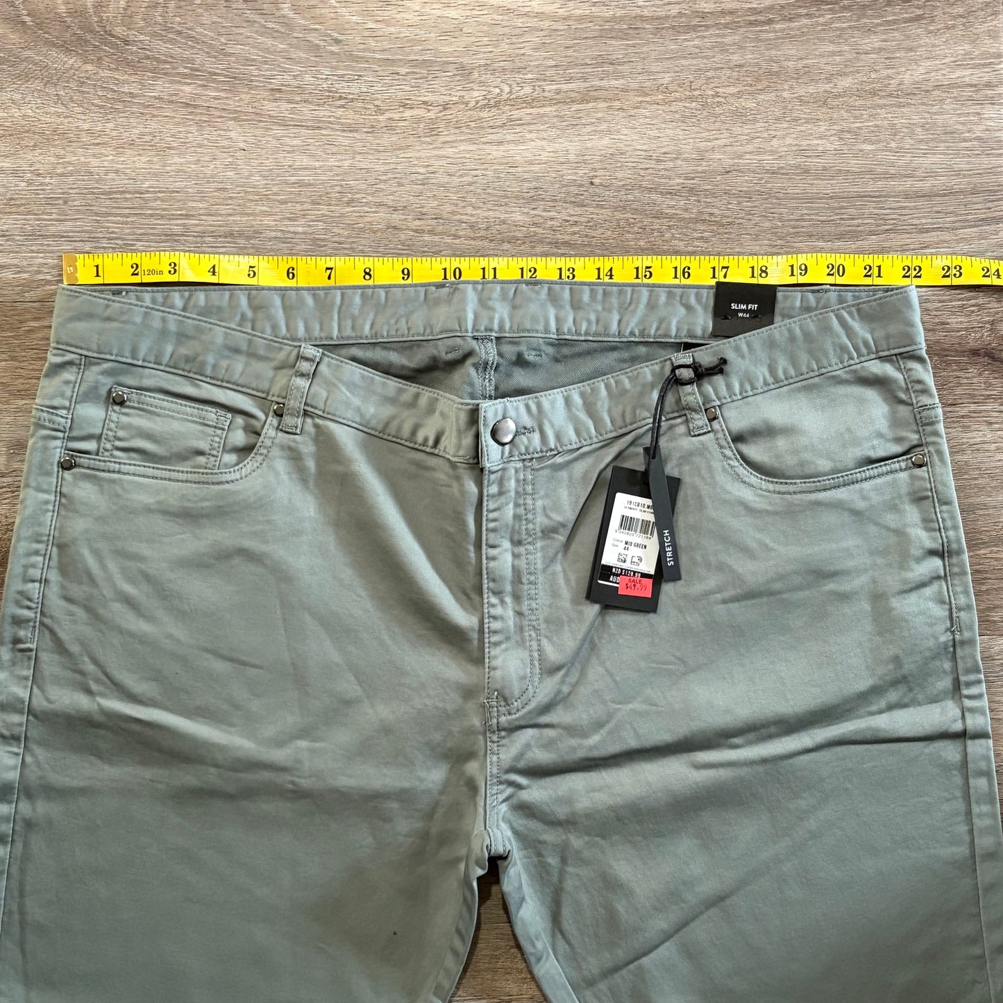 Tarocash Men’s Chinos Mid-Green Sz 44-inch Waist Stretch Zip Fly New With Tags