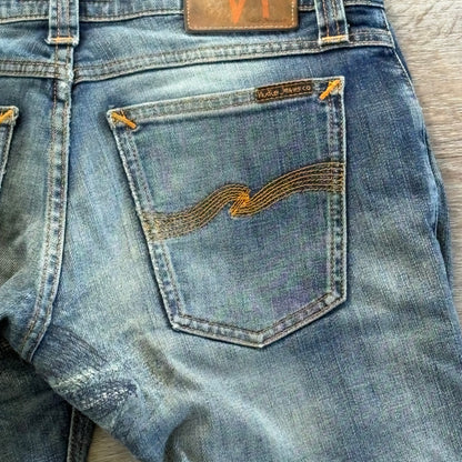 Nudie Jeans Womens Distressed W 28 L 32 Blue Denim Skinny