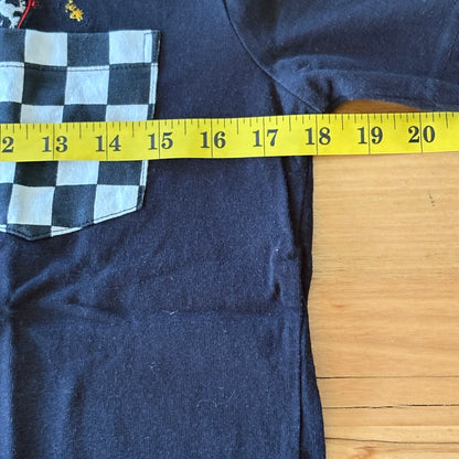 Snoopy Skateboarding T-Shirt Black Checked Pocket Short Sleeve Size M