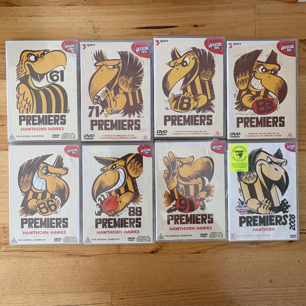 Hawthorn Premiers DVD Bundle of 8 Hawks AFL Grand Finals PAL 4 VGC